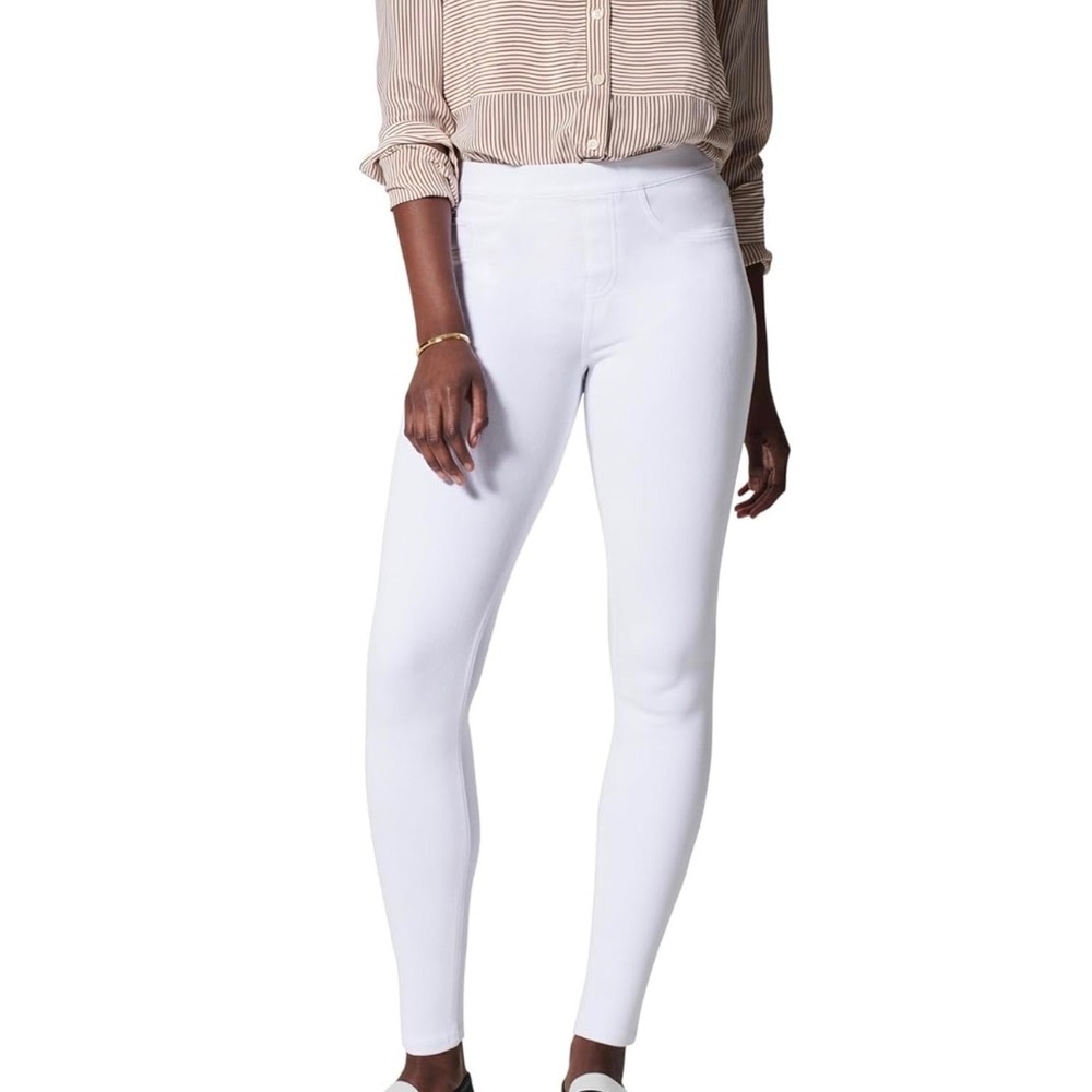 Spanx Jeanish Leggings Womens Large White High Waist Shaping Pull On Slim Skinny